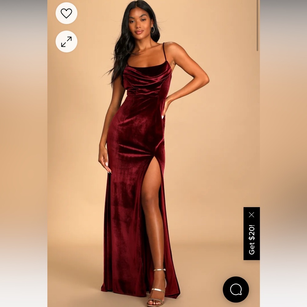 Lulu’s Small Wine Velvet Cowl Neck Mermaid holiday Dress formal wedding guest